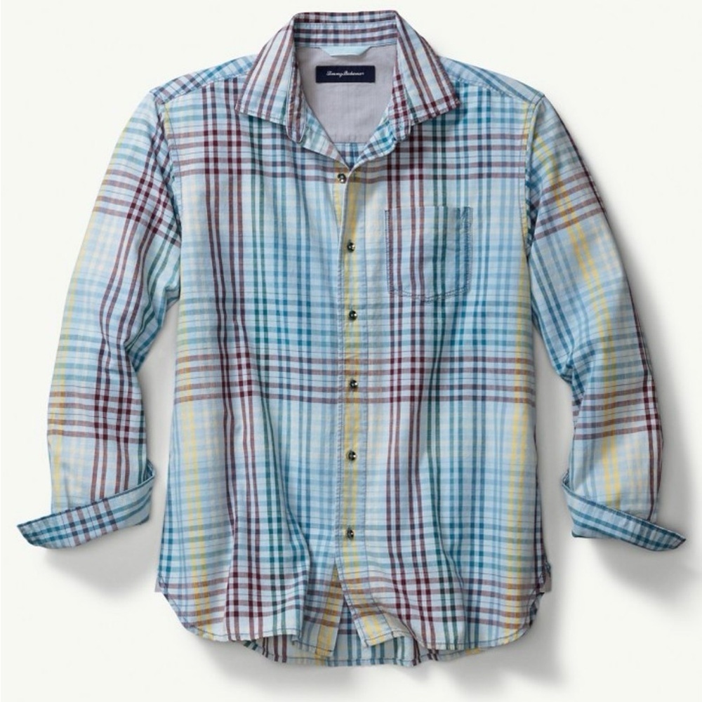 TOMMY BAHAMA RUM ISLAND SHIRT MULTICOLOR CHECK PATTERN BUTTON FRONT MENS XL - Picture 2 of 7